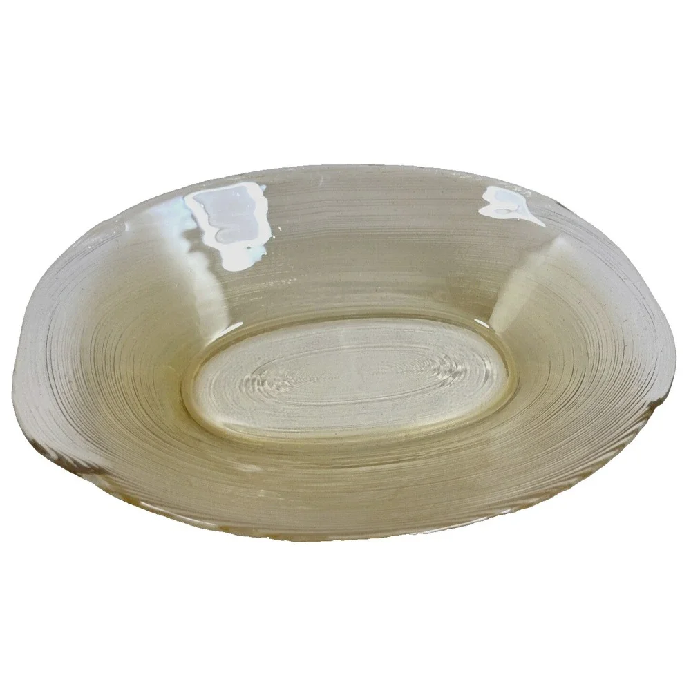 Amber/Gold Ribbon Glass‎ Delicate Bowl Soap Dish Jewelry Dish Home Decor 5 in